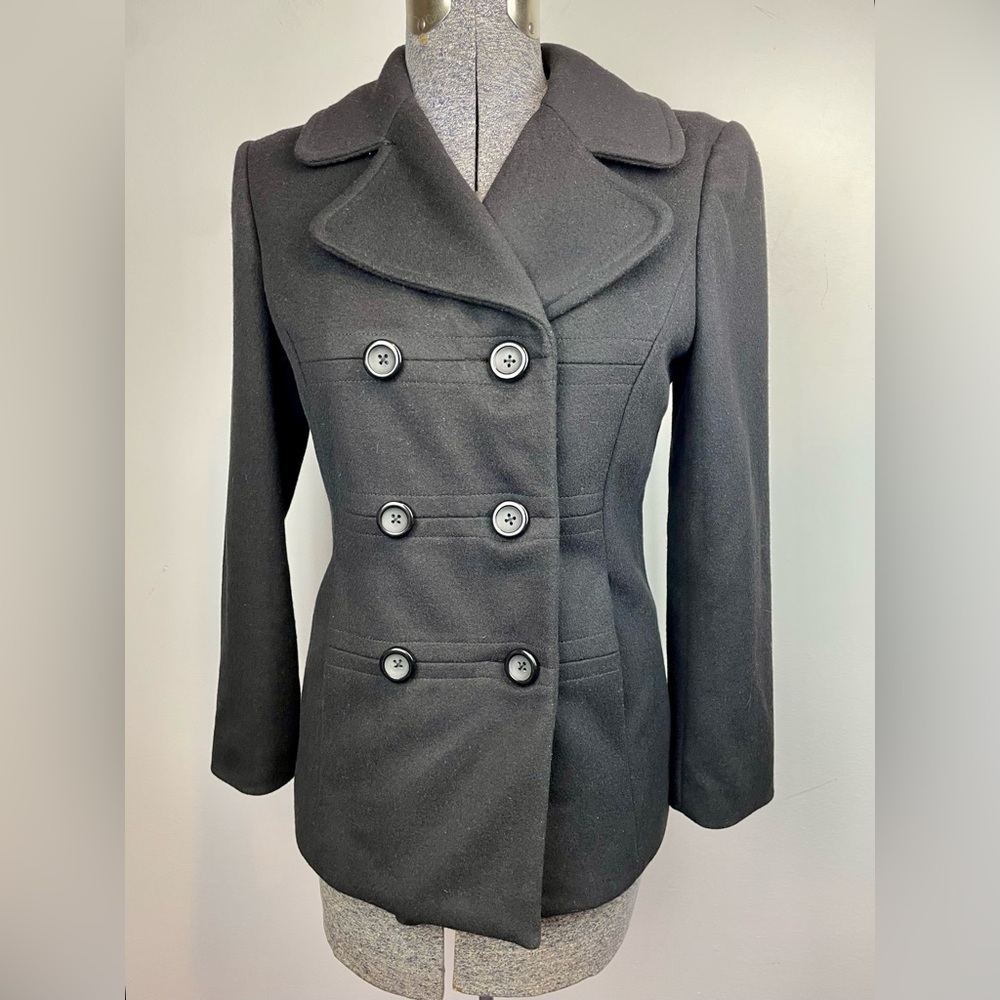Gap Y2K fitted wool blend pea coat black size small academia preppy